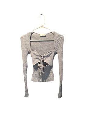 Jonathan Simkhai Alexia Ribbed Knit Top with Cutout Blue XS